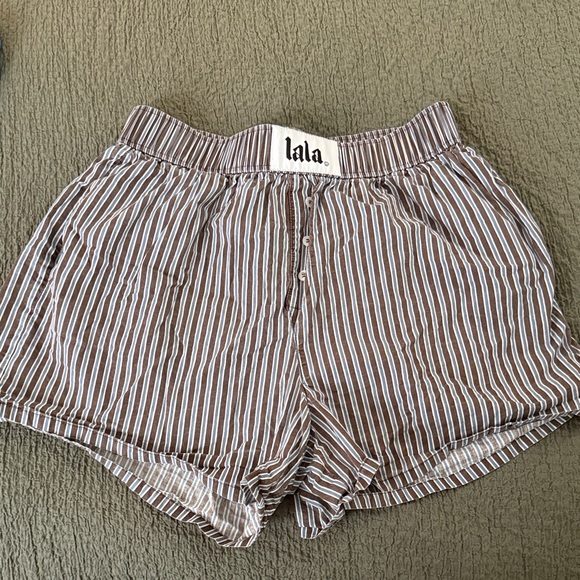 LALA Brown Striped Women's Shorts - Picture 1 of 3